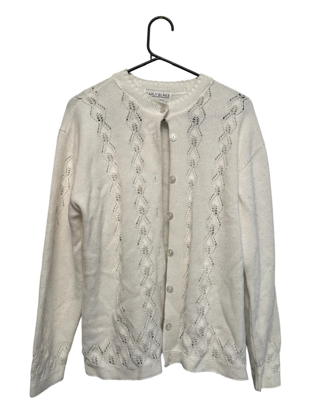 Vintage 90’s Carly Blake White/Cream Open-Knit Button Front Cardigan Medium